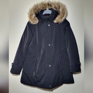 Women's Black Parka with Removable Faux Fur Hood